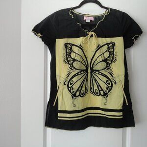 KOI scrub top/bottom/pants/black/S/butterfly motif/limited edition